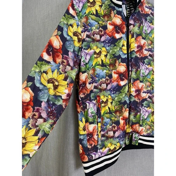 Cactus Man Ricky Singh Floral Bomber Jacket Men's M Unisex Statement Zip Jacket - Picture 1 of 14